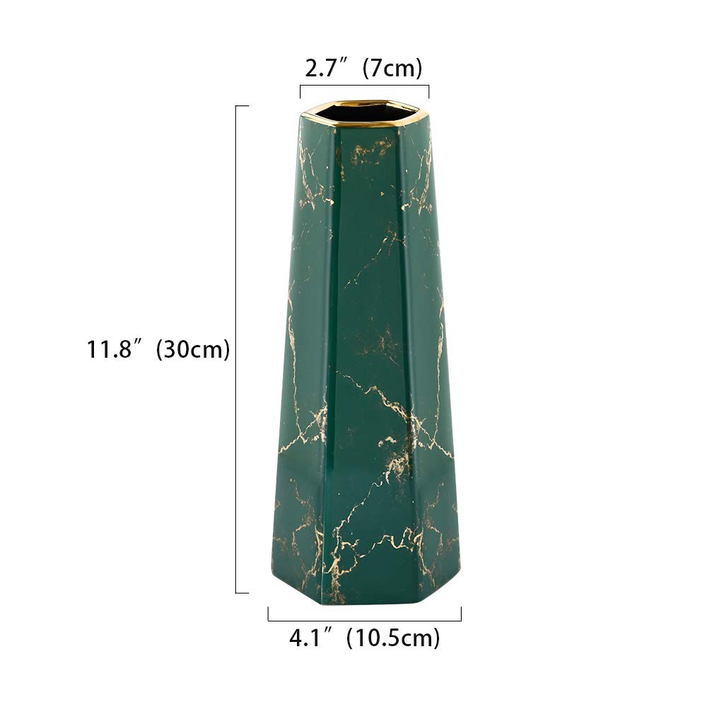 Hchlqlz 12Inch Green Gold Finish Marble Ceramic Flower Vase Home Decor Vase And