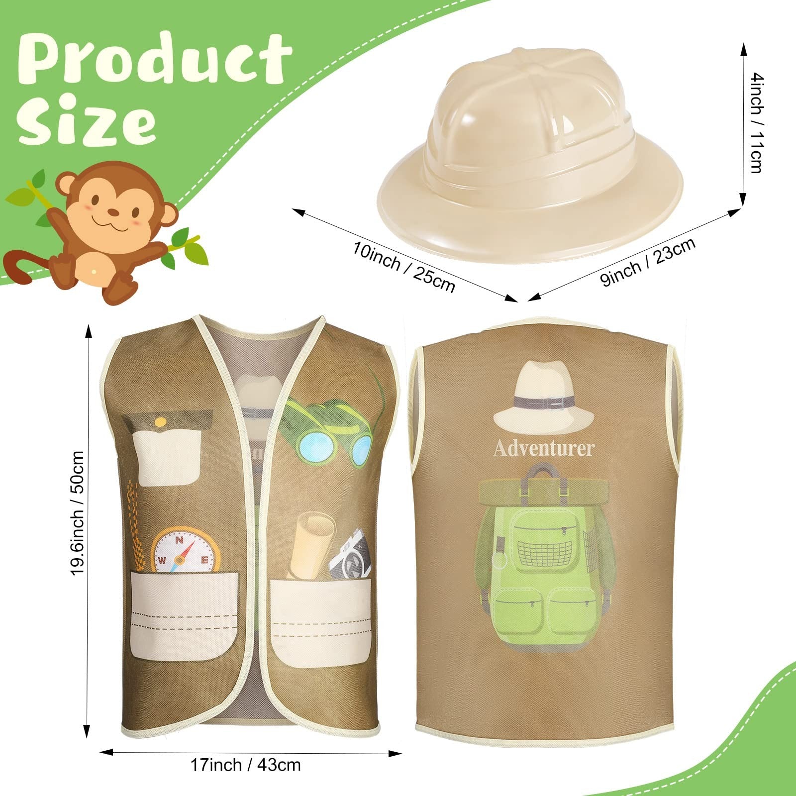 Geyoga 48 Pcs Explorer Costume Kids 24 Safari Vest And 24 Safari Hats Explorer