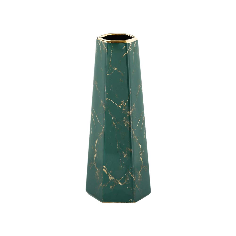 Hchlqlz 10Inch Green Gold Finish Marble Ceramic Flower Vase Home Decor Vase And