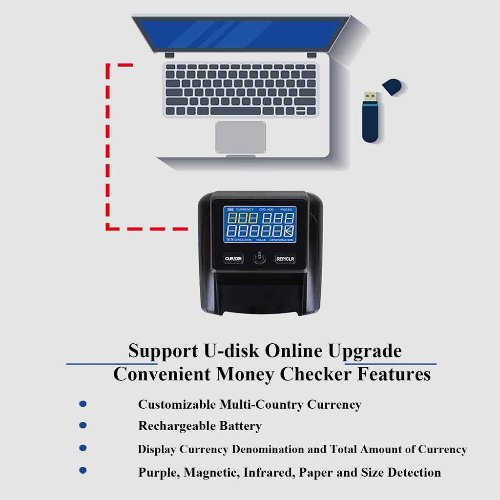 Winb Portable Counterfeit Bill Detector Machine Automatic 4-Way Direction Usd