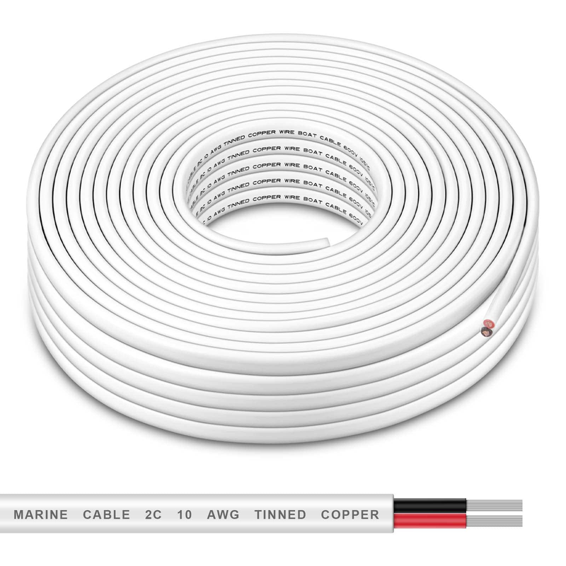 Shirbly 10 Gauge Duplex Marine Grade Wire - 100Ft 10 Awg Tinned Copper Boat