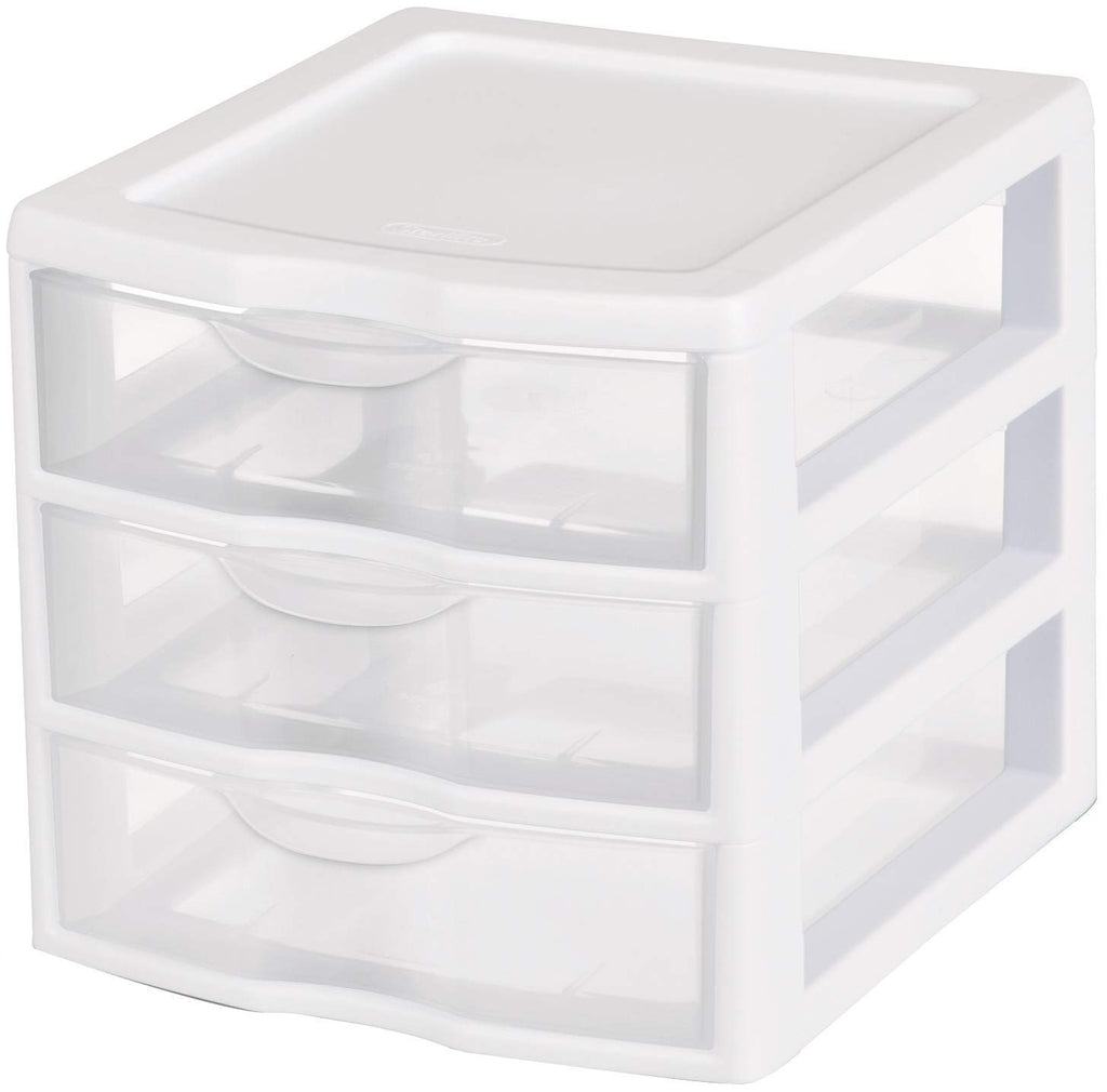 Tribello 3 Drawer Plastic Storage Mini Drawer Unit White Frame Clear Drawers