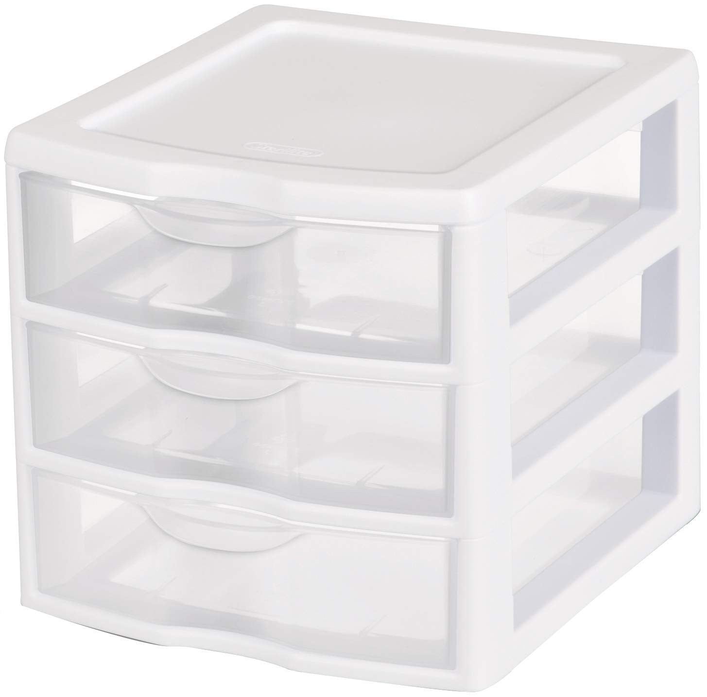 Tribello 3 Drawer Plastic Storage Mini Drawer Unit White Frame Clear Drawers
