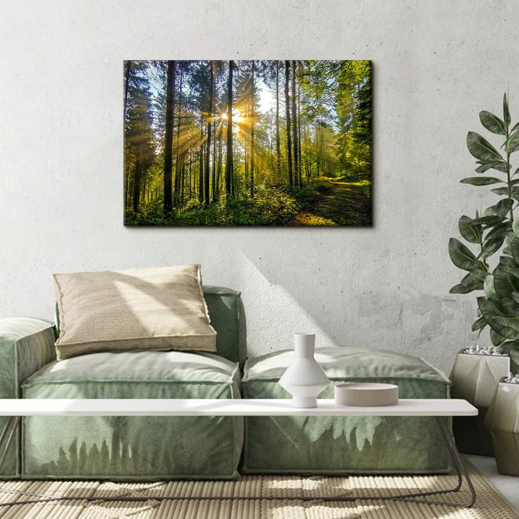 Arebolo Sunrise Forest Canvas Wall Art Nature Mountain Wall Decor For Living
