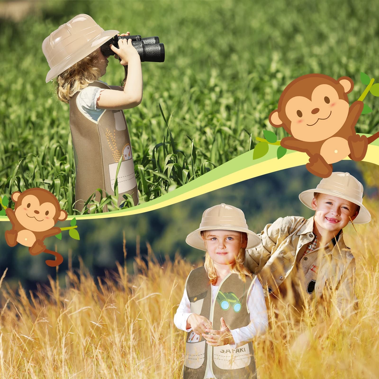 Geyoga 48 Pcs Explorer Costume Kids 24 Safari Vest And 24 Safari Hats Explorer