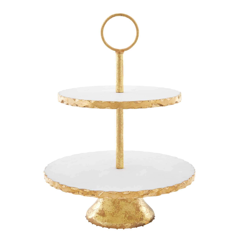 Mud Pie 42600586 Tiered Marble Server White Gold 16 X 12 Dia