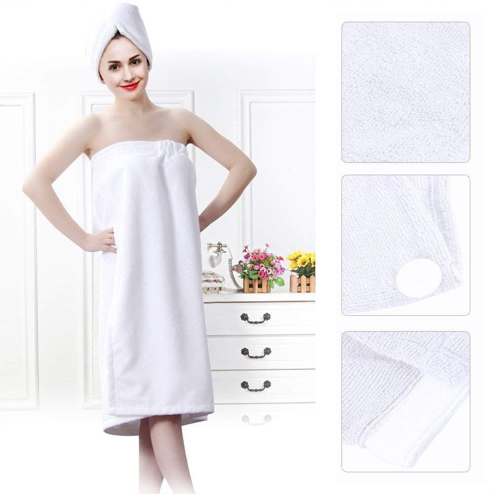 Keenso Womens Spa Bathrobe Set Hair Drying Cap - Soft Fast-Dry Wrap Towel