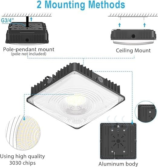 Deojoy Led Canopy Light Fixture 45W 1 Packhid/Hps Replacement 9.5 X 9.5 Led