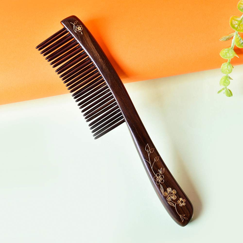 Tan Mujiang Wooden Hair Comb Wide-Tooth Inserted Teeth For Women Curly Hair