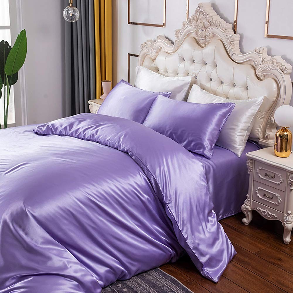 Erosebridal Violet Comforter Cover King Silk Like Satin Duvet Cover Set Summer