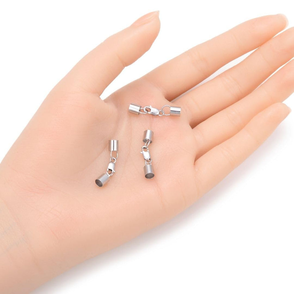 10Pcs Adabele 925 Sterling Silver Tube End Cap Clasp Glue In Cord End Hole Id