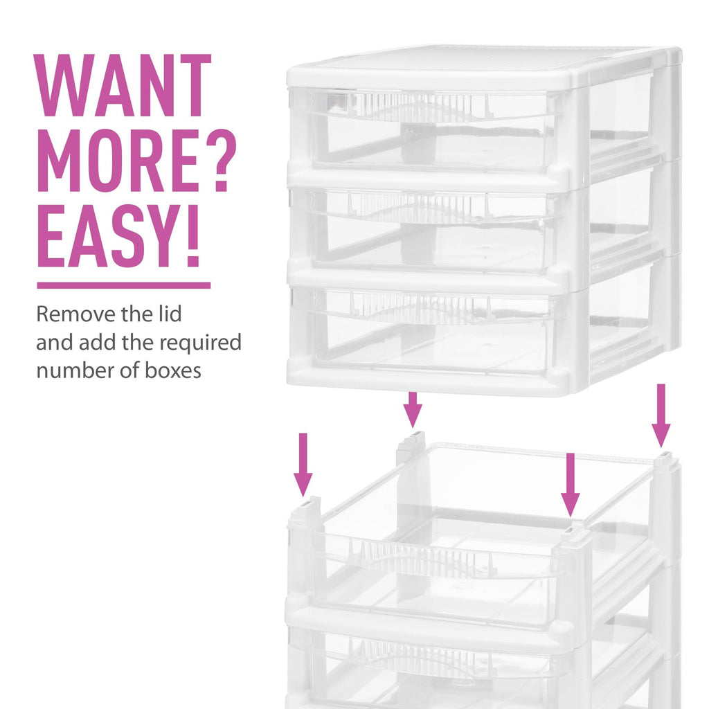 Tribello 3 Drawer Plastic Storage Mini Drawer Unit White Frame Clear Drawers