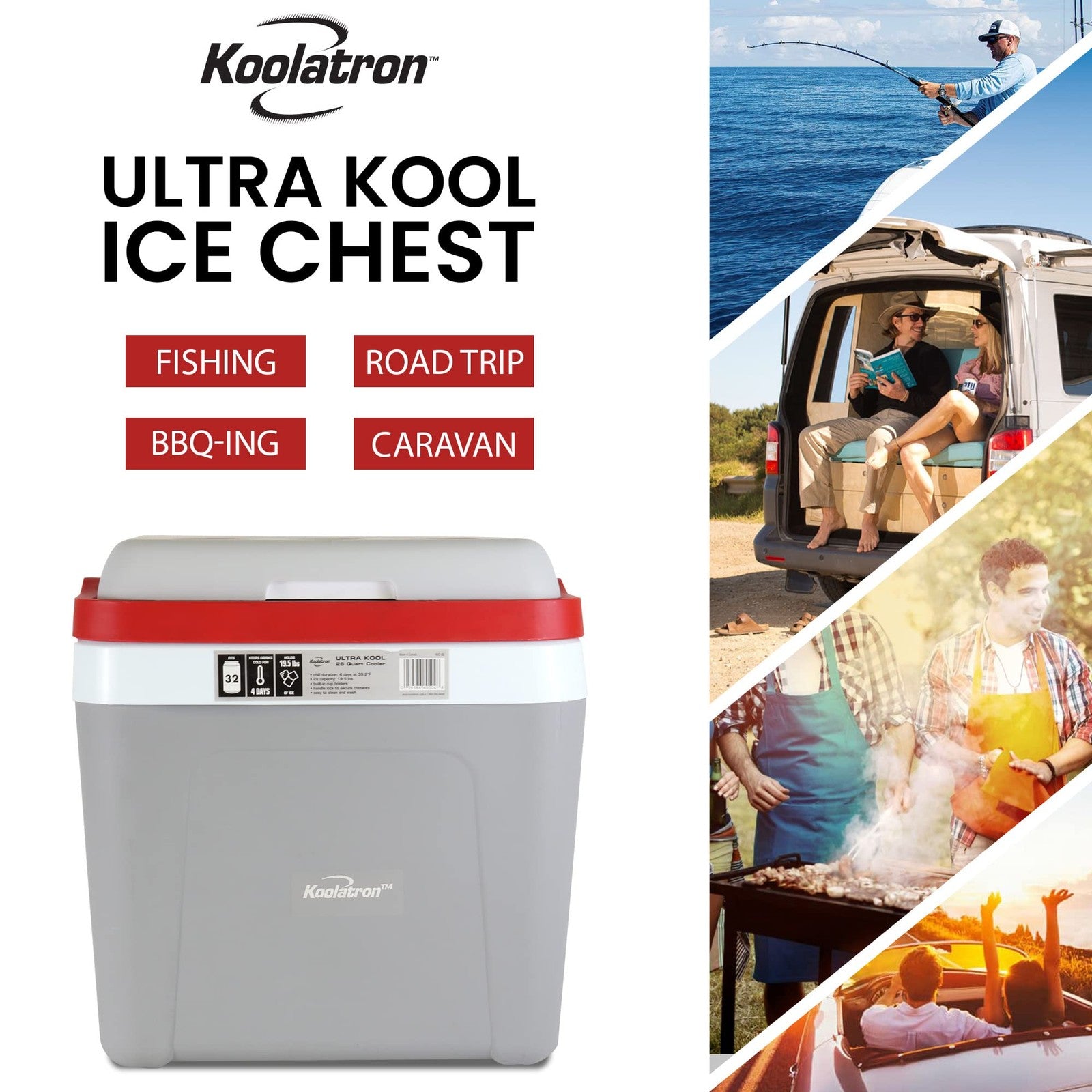 Koolatron Ice Chest Cooler - Portable Cooler W/ Locking Carry Handle Vintage