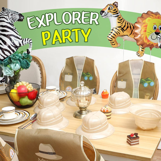 Geyoga 48 Pcs Explorer Costume Kids 24 Safari Vest And 24 Safari Hats Explorer