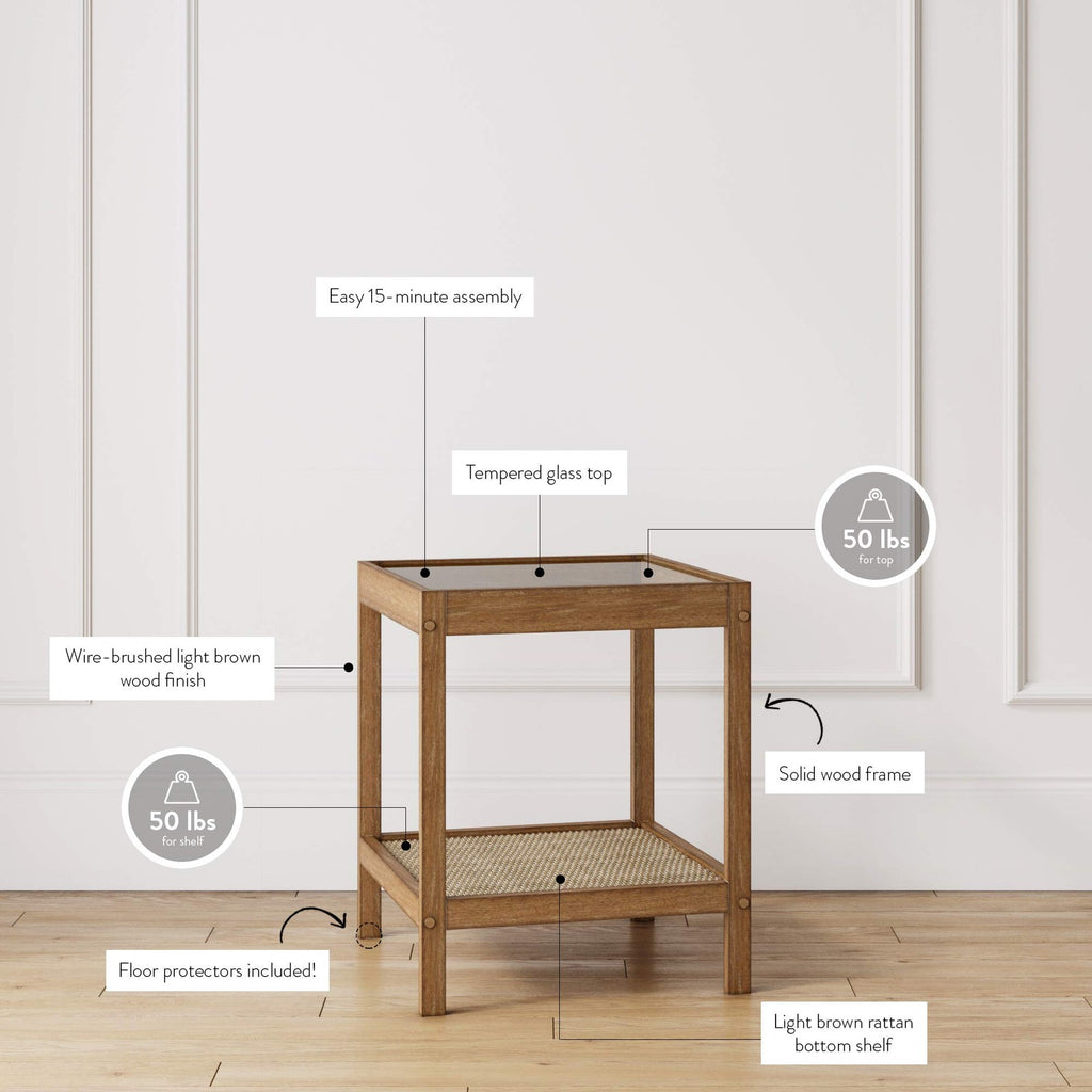 Nathan James 33301 Hayes Solid Wood Nightstand Bedside End Or Side Table In
