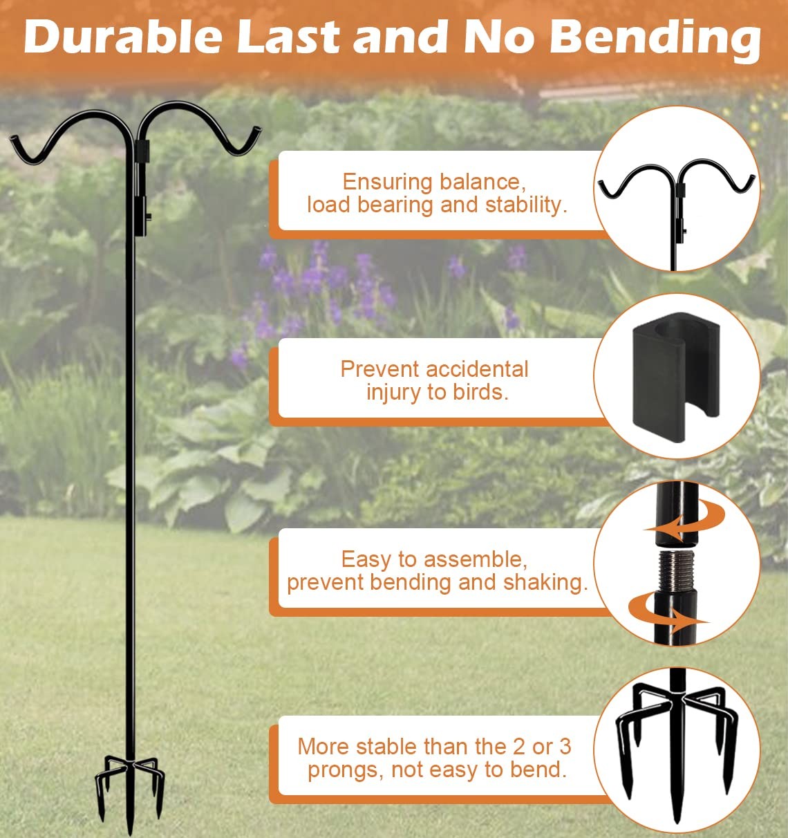Anbaimei 60 Inch Double Shepherds Hook For Outdoor 5 Prong Base Adjustable