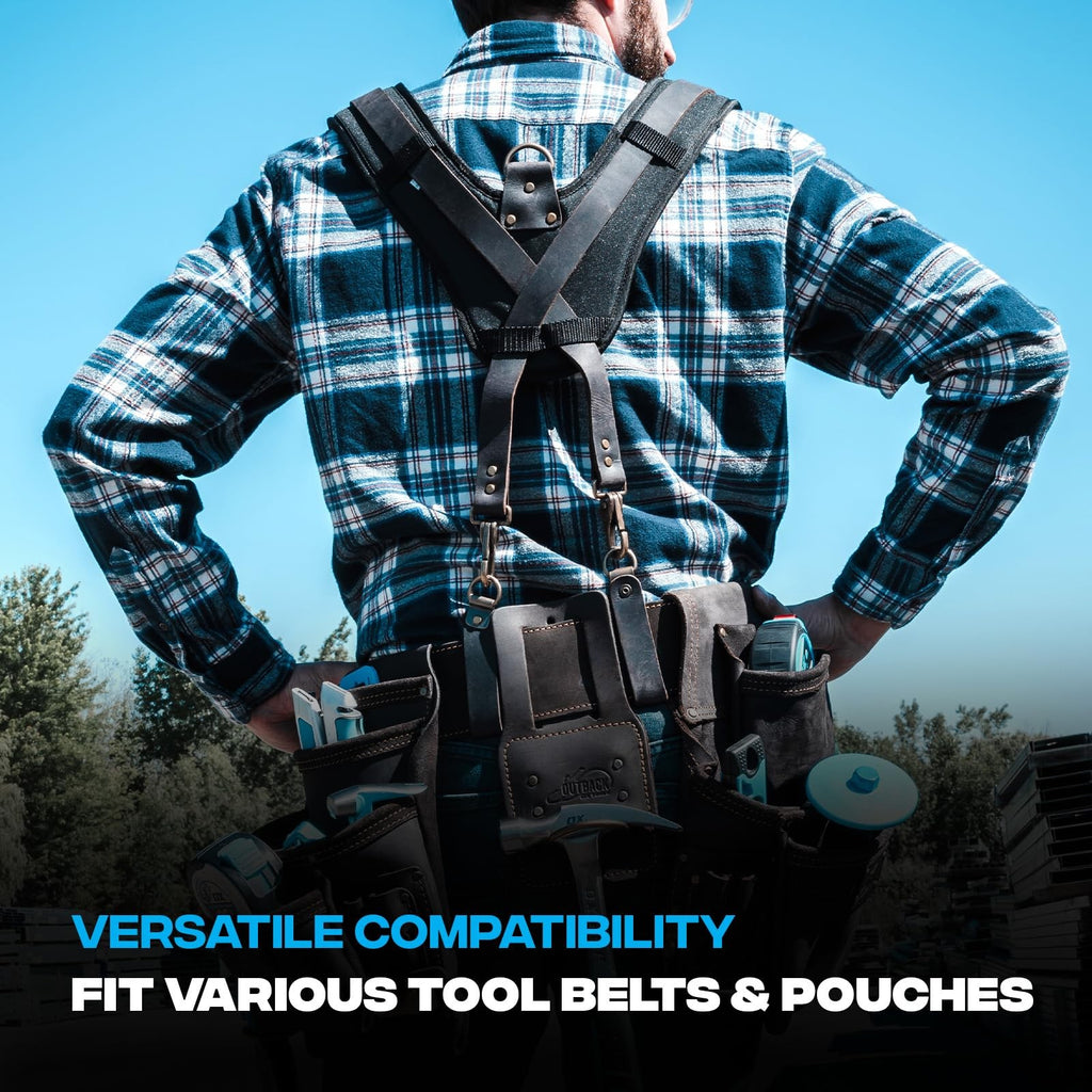 Ox Tools Pro Oil Tanned Leather Tool Belt Suspenders For Men - Heavy Duty