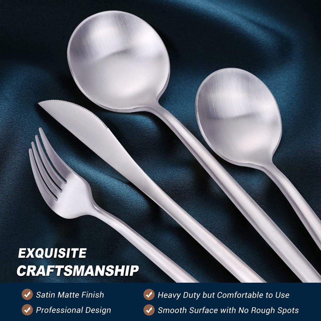 Euirio 48-Piece Matte Silverware Set Steak Knives Flatware Set For 8 Stainless