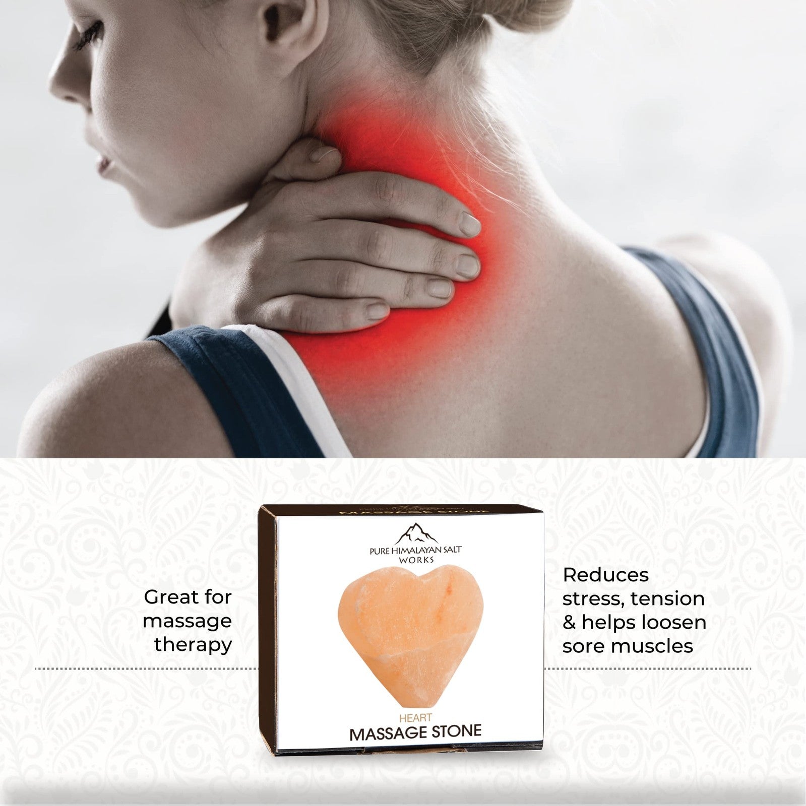 Pure Himalayan Salt Works Heart Massage Stone Pink Crystal Hand-Carved Stone