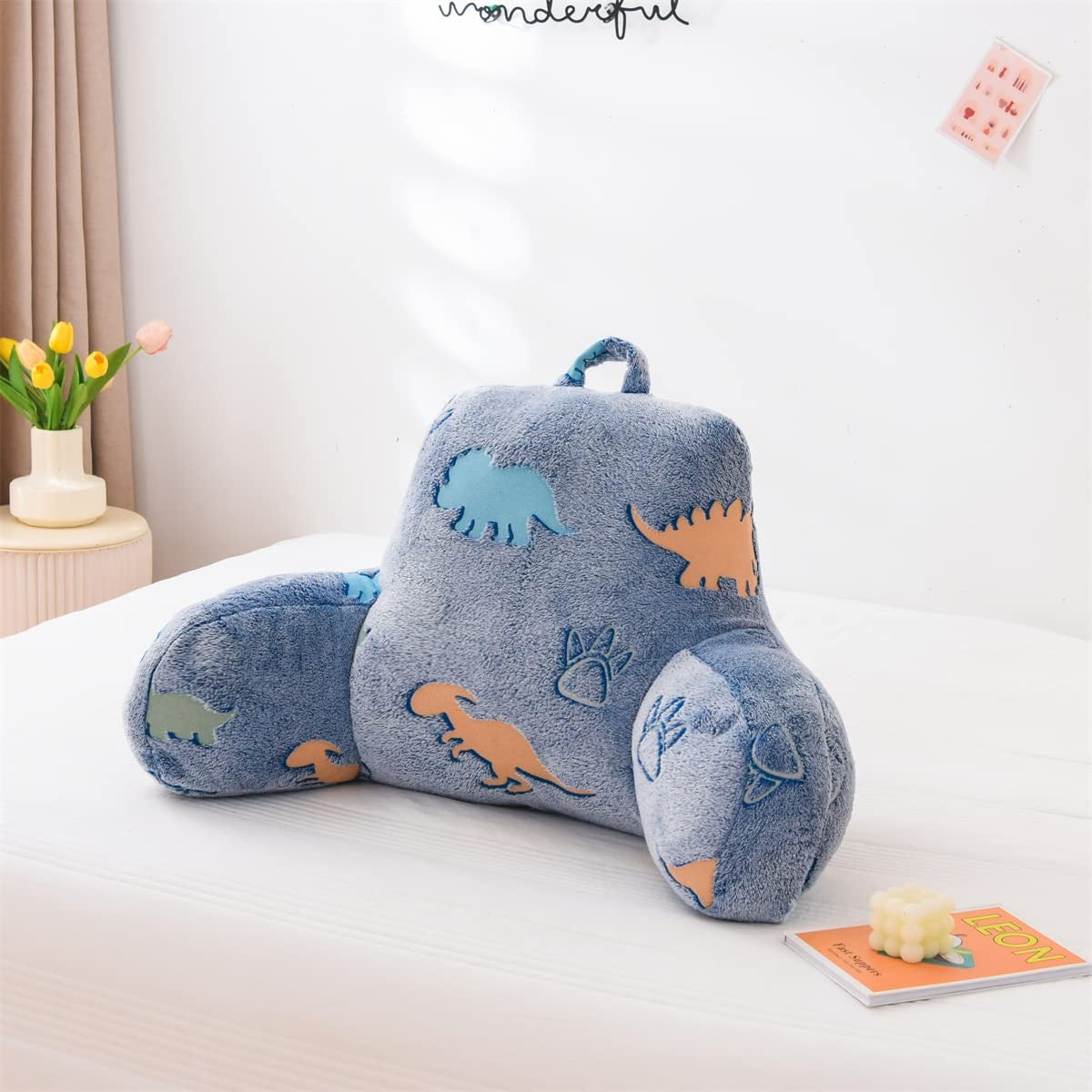Holawakaka Glow In The Dark Reading Pillow For Sitting Up In Bed Sofa Kids