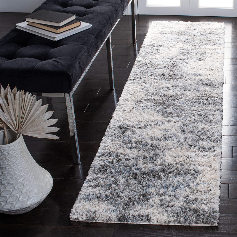 Safavieh Berber Shag Collection 2 X 8 Ivory/Grey Ber273A Modern Abstract