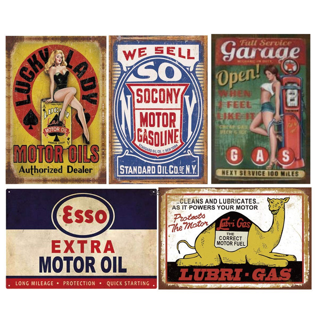 Panguru 35 Pieces Reproduced Vintage Tin Signs Gas Oil Retro Advert Antique