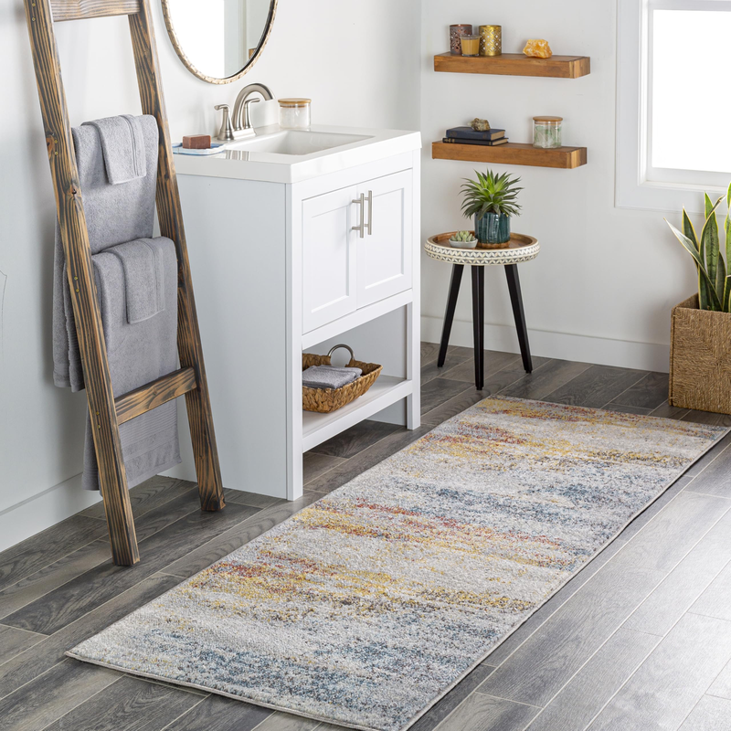 Livabliss Gaillard Modern Abstract Area Rug27 X 12Sky Blue/Mustard