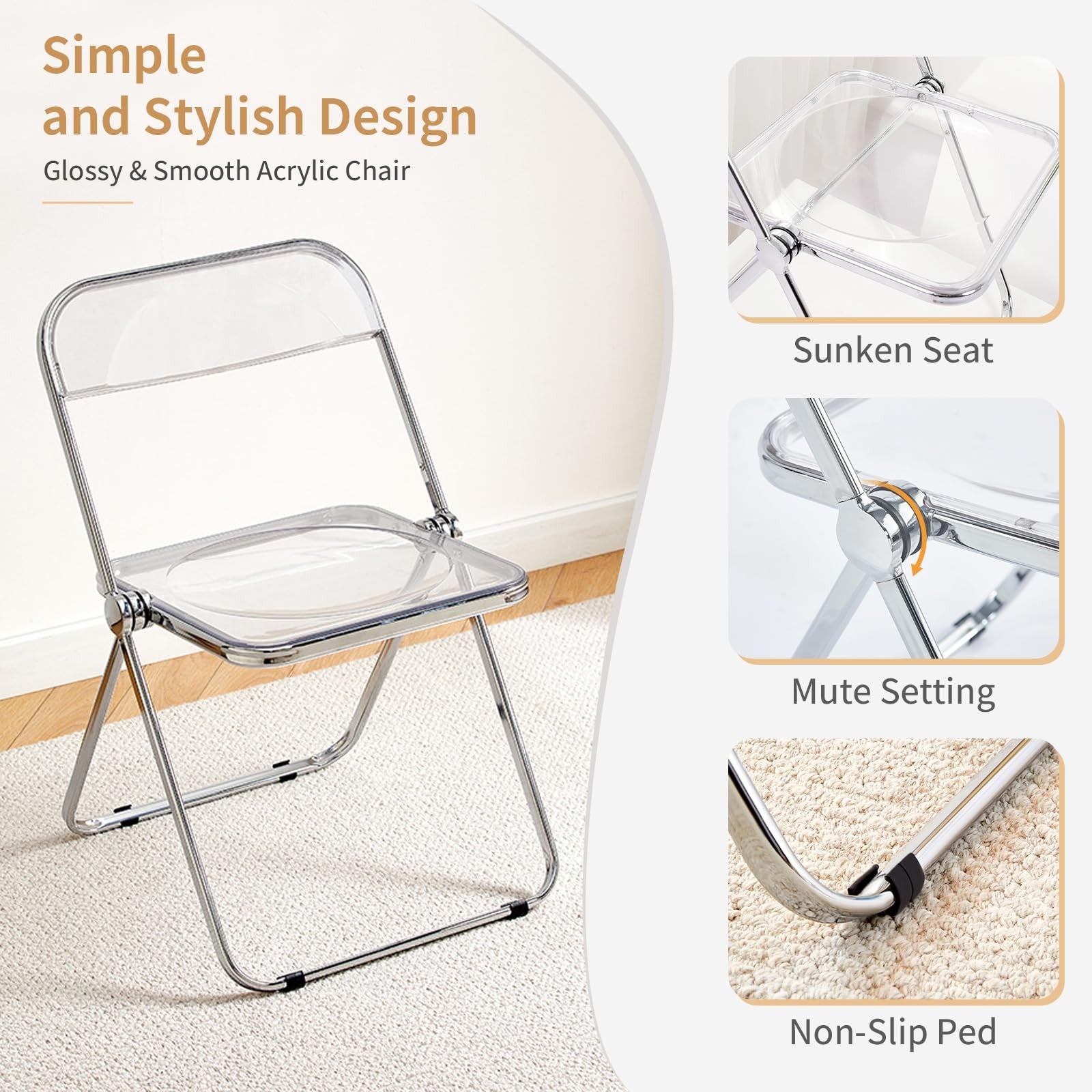 Kaihaowin Luxury Modern Transparent Folding Chair Acrylic Folding