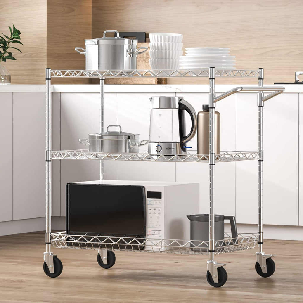Vevor Kitchen Utility Cart 3 Tiers Wire Rolling Table 661 Lbs Capacity Steel