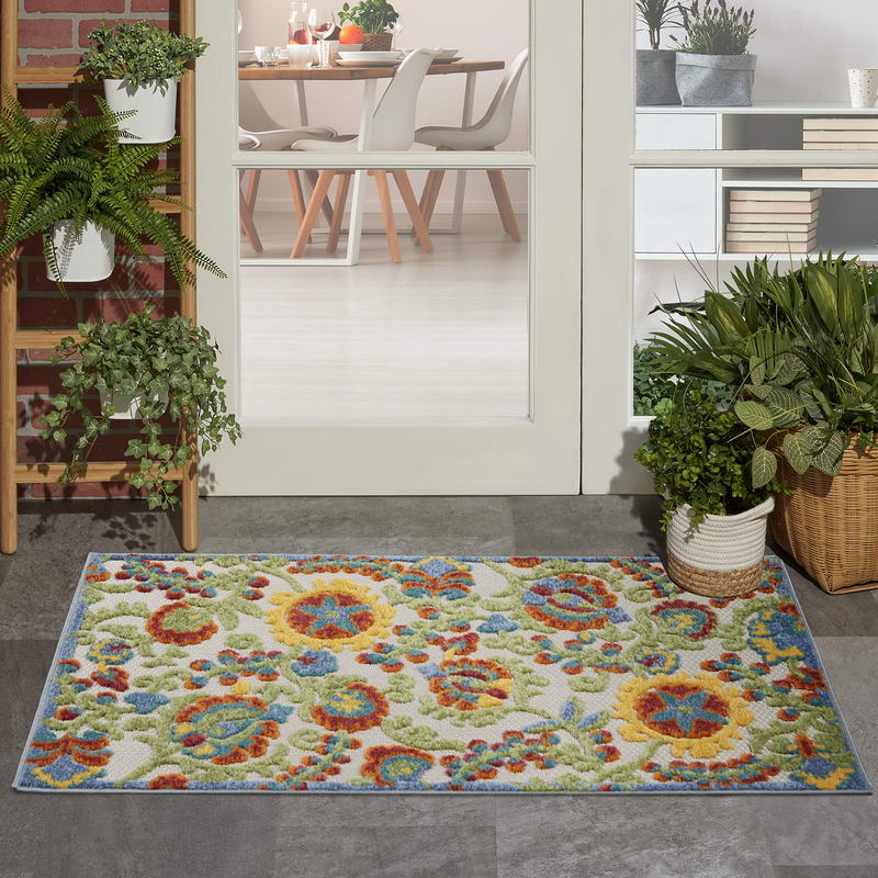 Nourison Home Aloha Ivory Multicolor 28 X 4 Area Rug - Easy Clean Non Shedding
