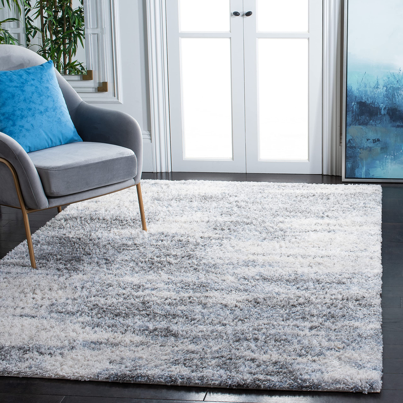 Safavieh Berber Shag Collection 53 X 76 Ivory/Grey Ber273A Modern Abstract