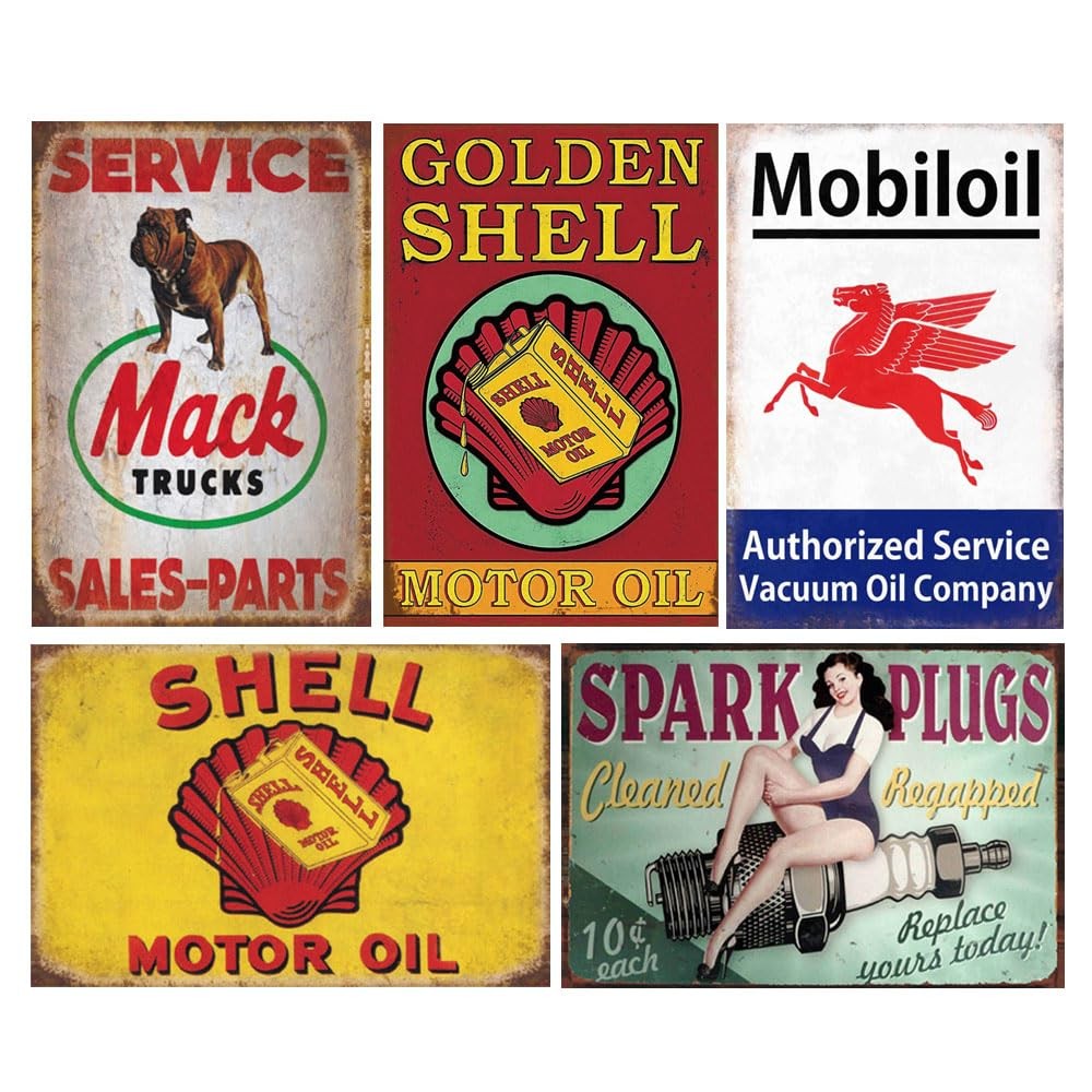 Panguru 35 Pieces Reproduced Vintage Tin Signs Gas Oil Retro Advert Antique