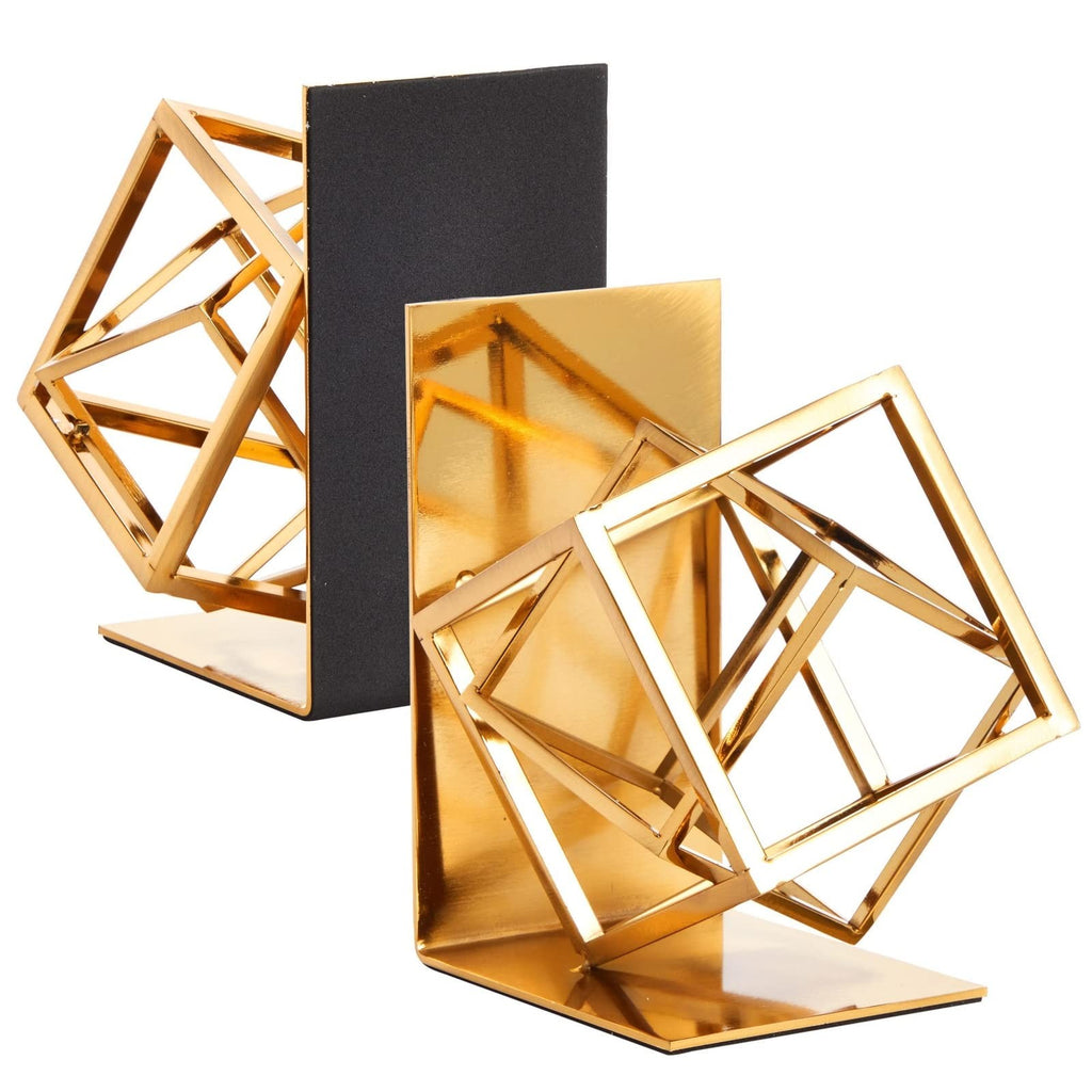 Juvale Gold Bookends - Heavy-Duty Metal Book Ends For Bookshelf Decor -