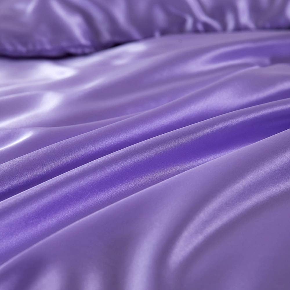 Erosebridal Violet Comforter Cover King Silk Like Satin Duvet Cover Set Summer
