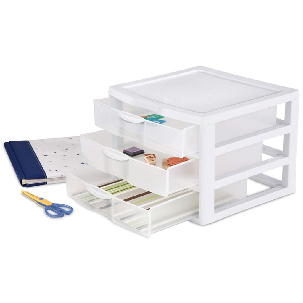 Tribello 3 Drawer Plastic Storage Mini Drawer Unit White Frame Clear Drawers