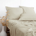 Pandatex Beige Linen-Textured Bed Sheets Set Bamboo Rayon Cotton Linen Blend