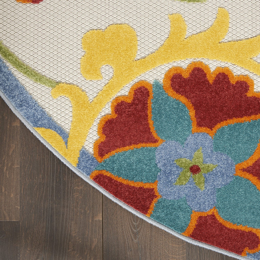 Nourison Home Aloha Ivory Multicolor 53 X Round Area Rug - Easy Clean Non