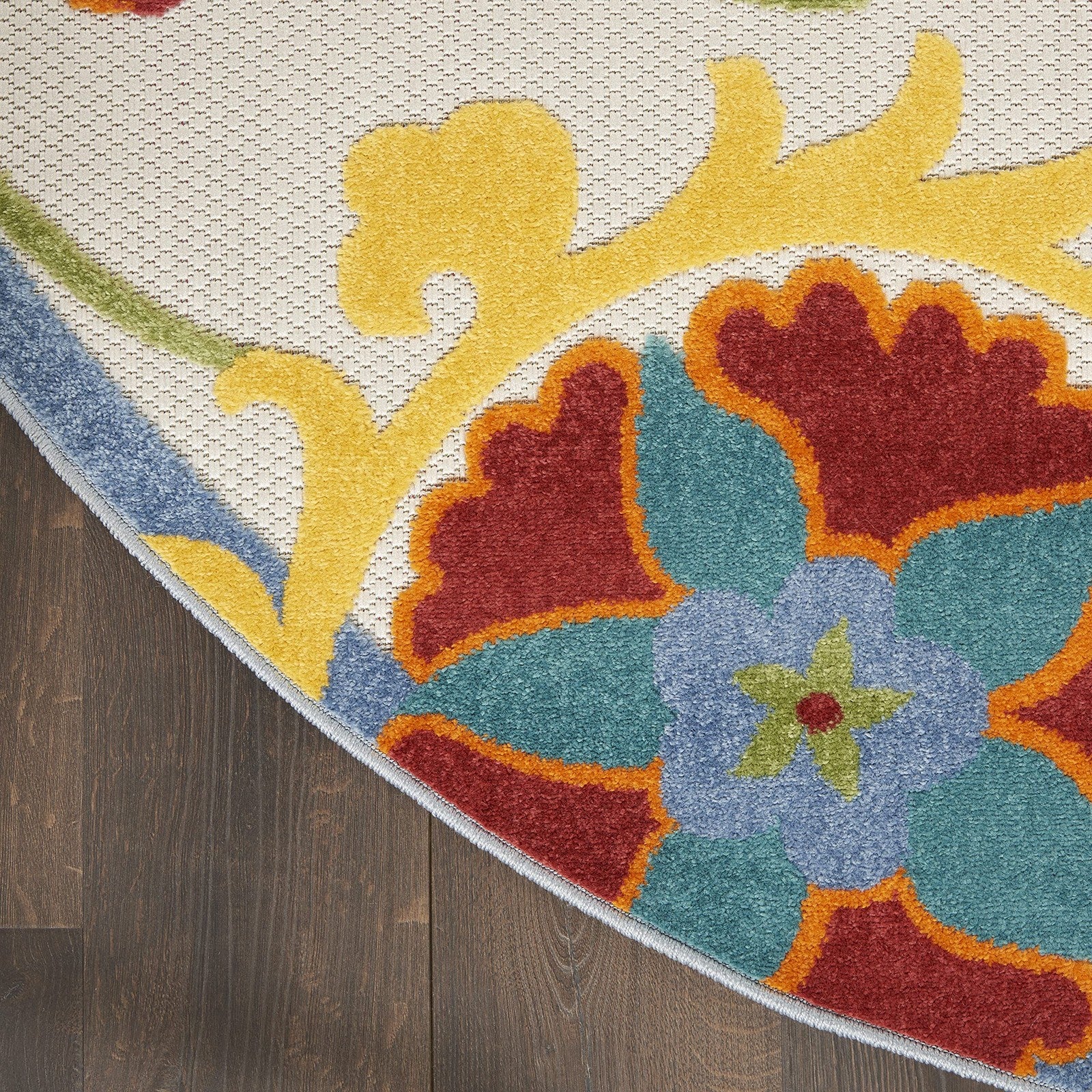 Nourison Home Aloha Ivory Multicolor 53 X Round Area Rug - Easy Clean Non