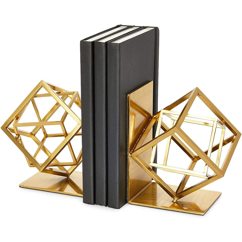 Juvale Gold Bookends - Heavy-Duty Metal Book Ends For Bookshelf Decor -