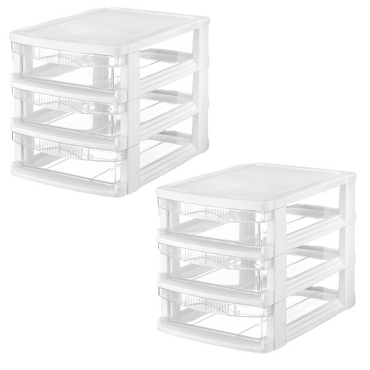 Tribello 3 Drawer Plastic Storage Mini Drawer Unit White Frame Clear Drawers