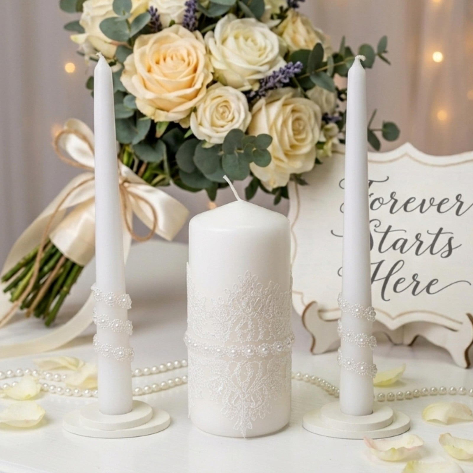 Magik Life Unity Candle Set - Wedding Ceremony Reception 6 Pillar Two 10 Taper