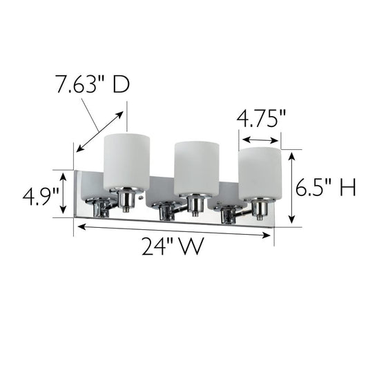 Design House Dane 3-Light Vanity Light Polished Chrome Finish Frosted Glass