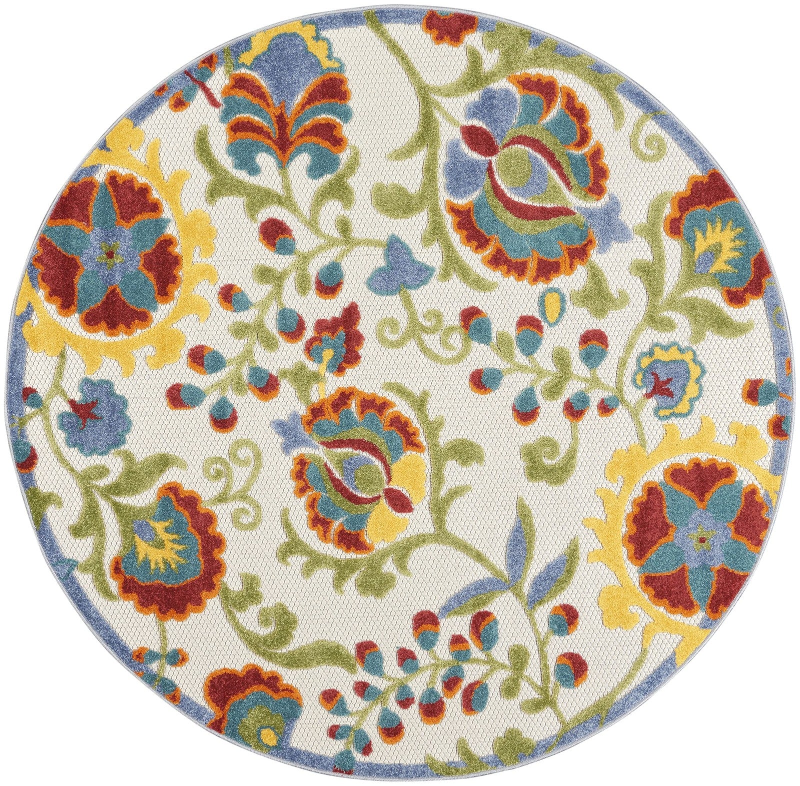Nourison Home Aloha Ivory Multicolor 53 X Round Area Rug - Easy Clean Non