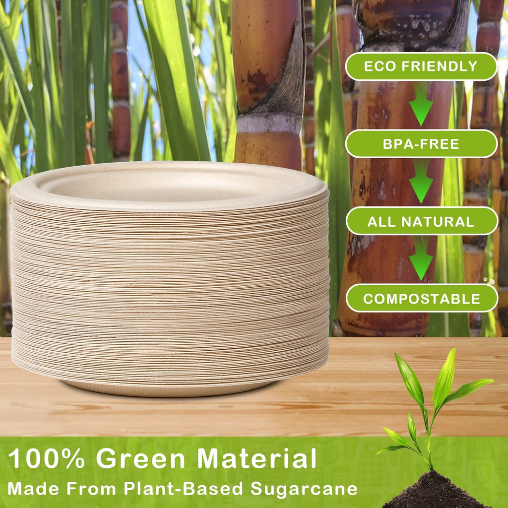 Greenesage 500 Pack Paper Plates 9 Inch Bulk 100 Compostable Disposable Plates