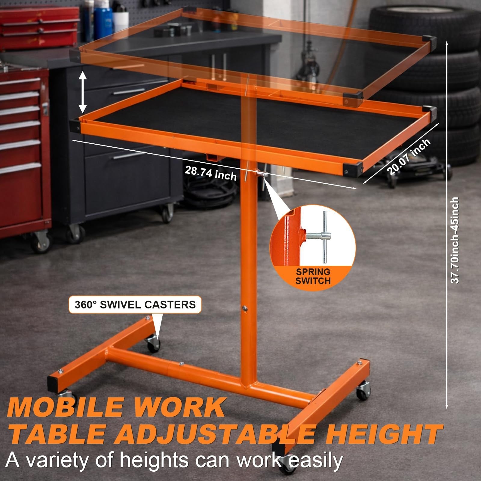 A A In Mechanics Rolling Work Table Adjustable Mobile Tray Table For Shop