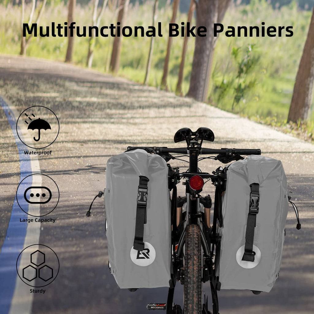 Rockbros Bike Panniers Waterproof Bike Rear Rack Bag Max 30L Large Capacity