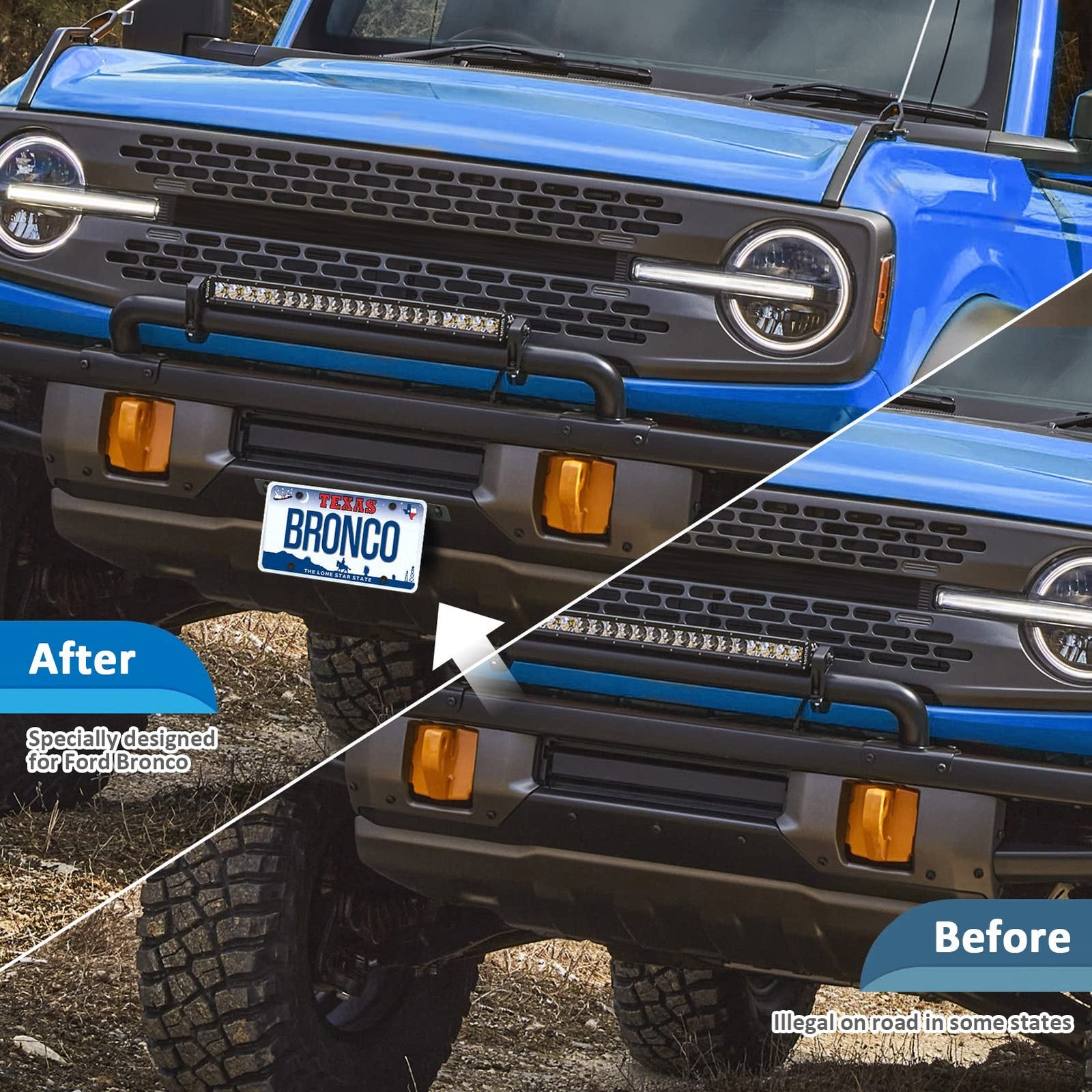 Wsays Bronco Front License Plate Bracket Steel License Plate Frame Compatible