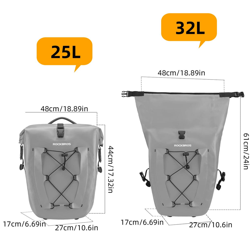 Rockbros Bike Panniers Waterproof Bike Rear Rack Bag Max 30L Large Capacity