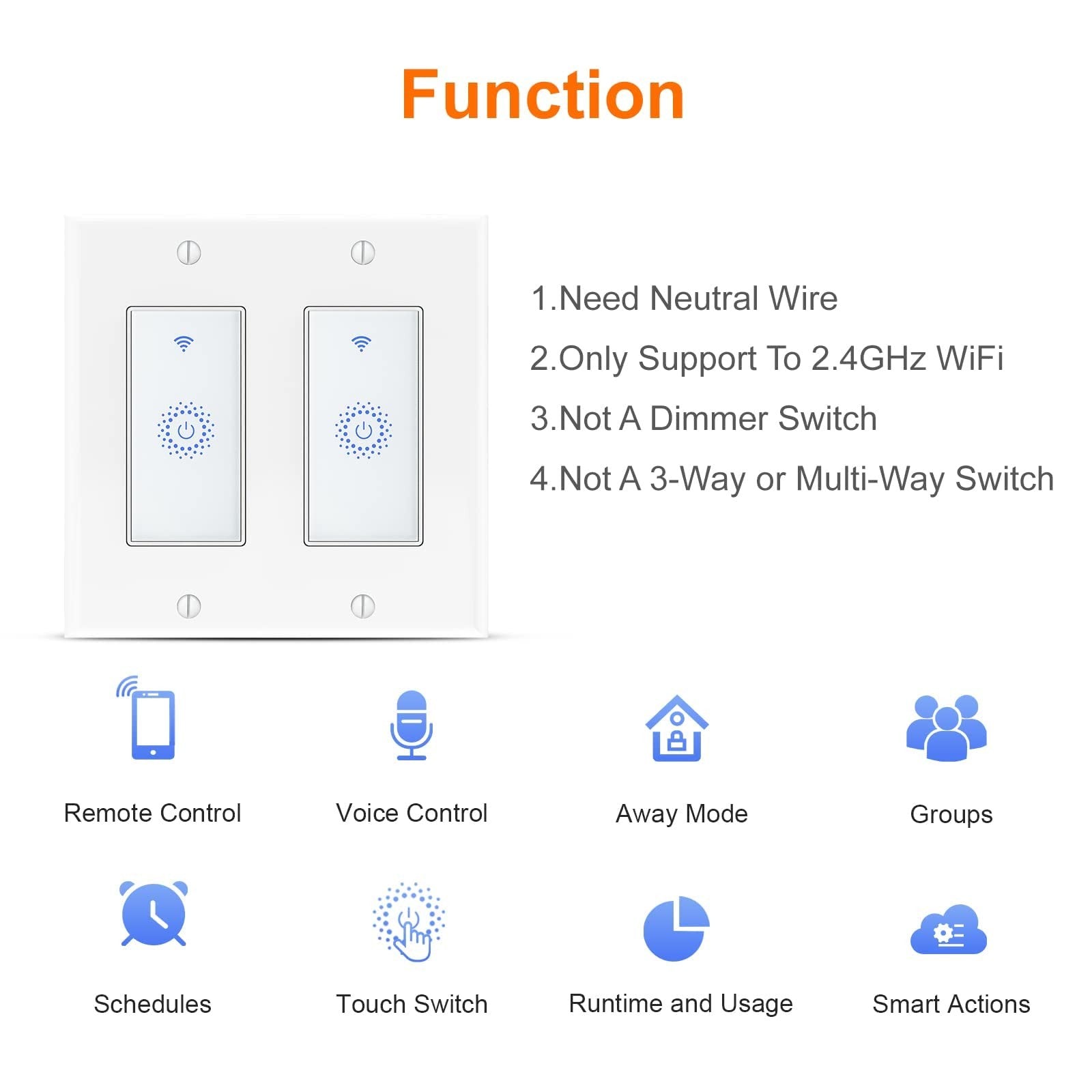 Smart Switch4 Pack Double Smart Light Switch Milfra In-Wall Wifi Smart Switch