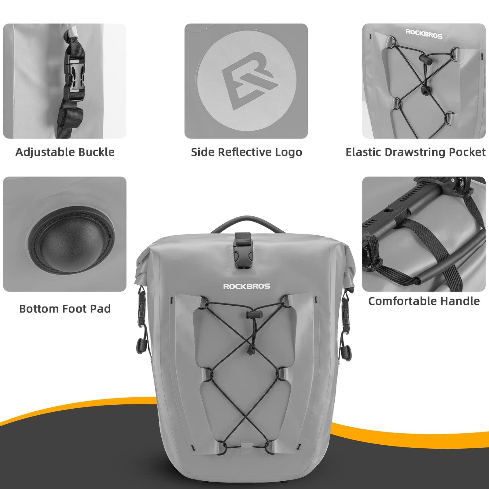 Rockbros Bike Panniers Waterproof Bike Rear Rack Bag Max 30L Large Capacity